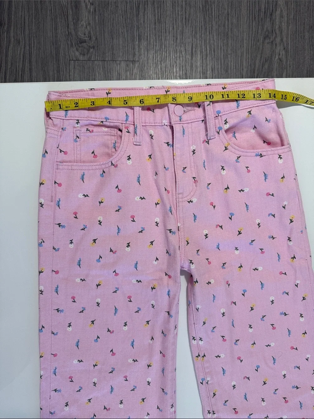 Old Navy • Girls High Rise Baggy Wide Leg Jeans • Pink & Floral • Size 14